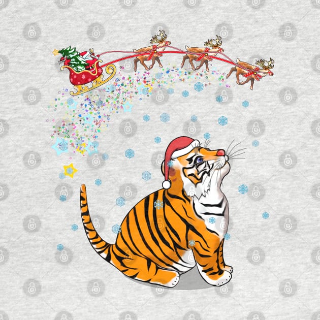 Christmas little tiger and Santa/ Year of the Tiger /New Year 2022/ Tiger 2022 by SafSafStore